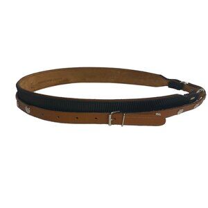 Split leather brown black double belt studded caoutchuc Steampunk Made in France